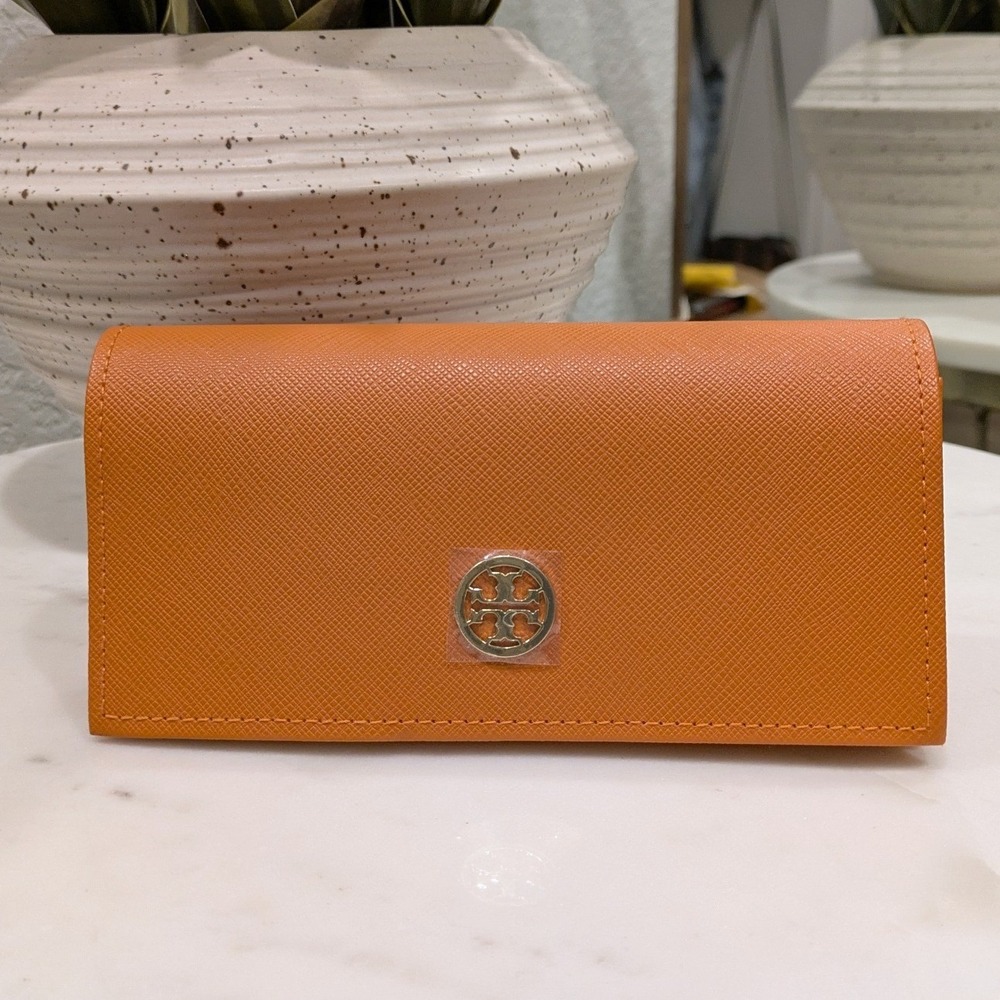 NEW Tory Burch Sunglasses Case Orange Saffiano Leather Luxe Travel